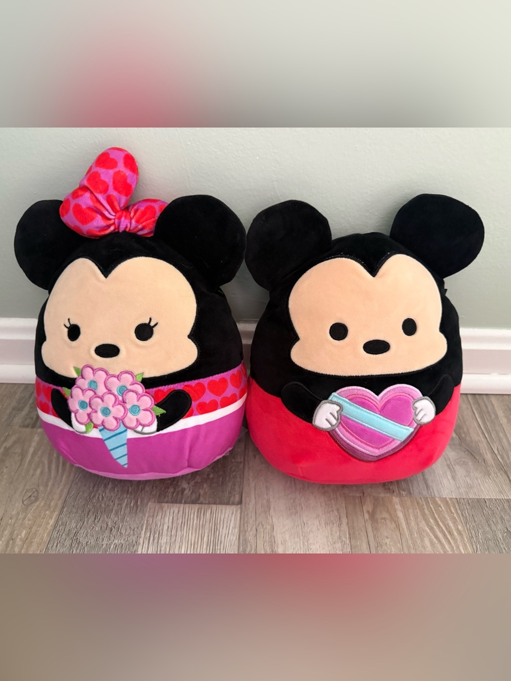 Mickey & Minnie Disney Plush Squishmallows Valentine with Pink Heart & Bouquet